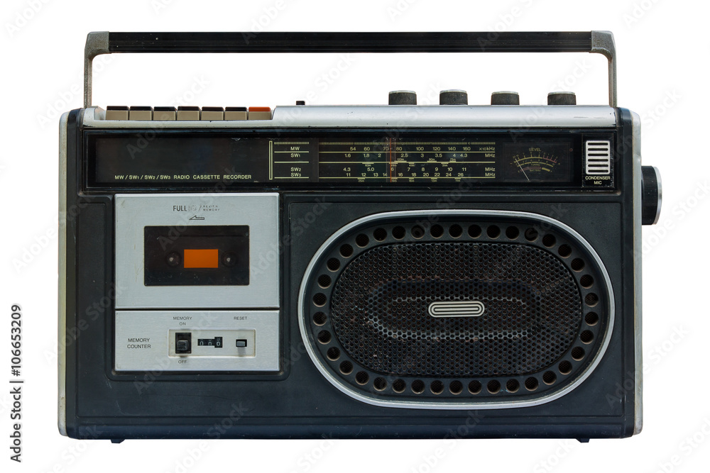 Fototapeta premium Radio and cassette old, Isolated on white background.