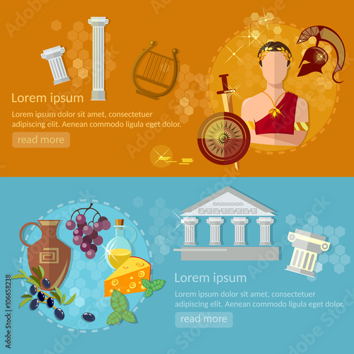 Ancient Greece and Ancient Rome banners tradition and culture