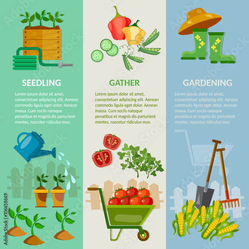 Spring garden banner working in the garden garden tools