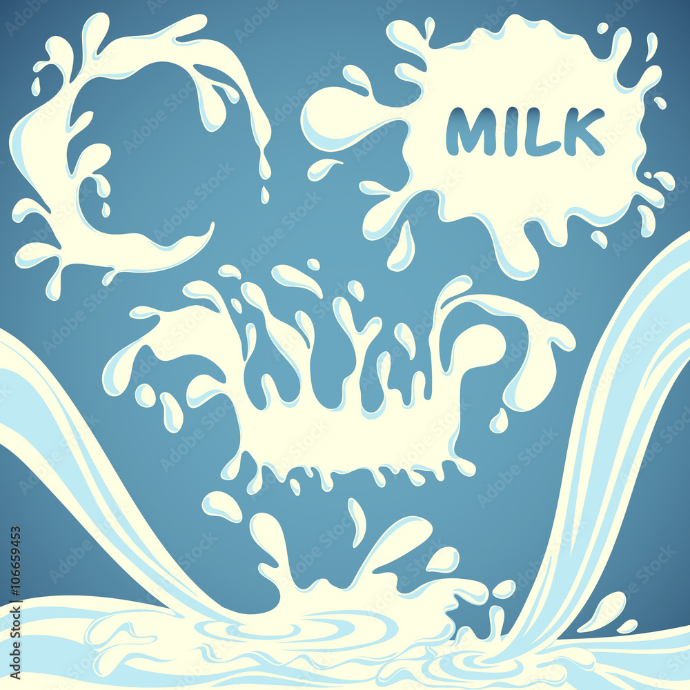 Fototapeta Collection of milk splashes. Vector hand drawn vector illustration