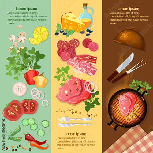 Cooking food banners fresh vegetables ingredients barbecue
