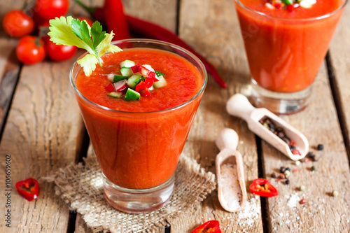 Tomato soup gazpacho in a glass photo