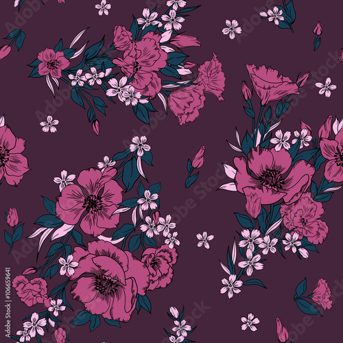 Wallpaper Mural seamless beautiful hand drawn anemone flowers in buckets with little ditsy pattern, summer colorful background allover print Torontodigital.ca