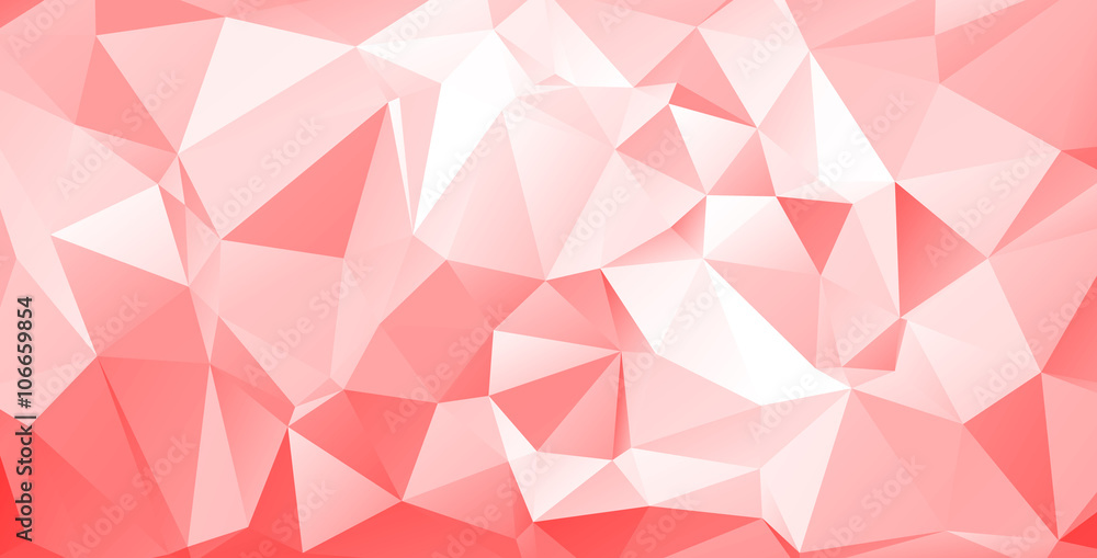 Naklejka premium An abstract geometric background featuring a low poly mosaic of pink and white triangular facets that create a crystalline structure.