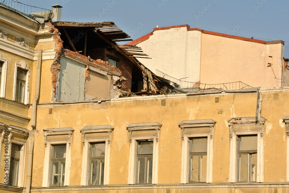 Demolished old building in  St. Petersburg, Russia