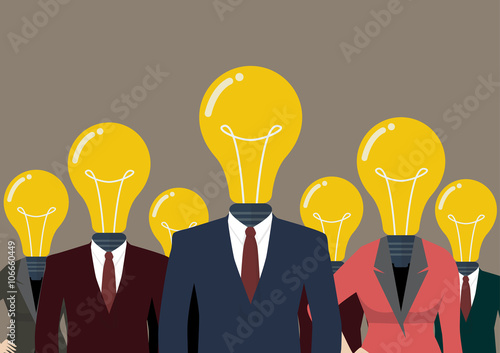 Business people with a light bulb head