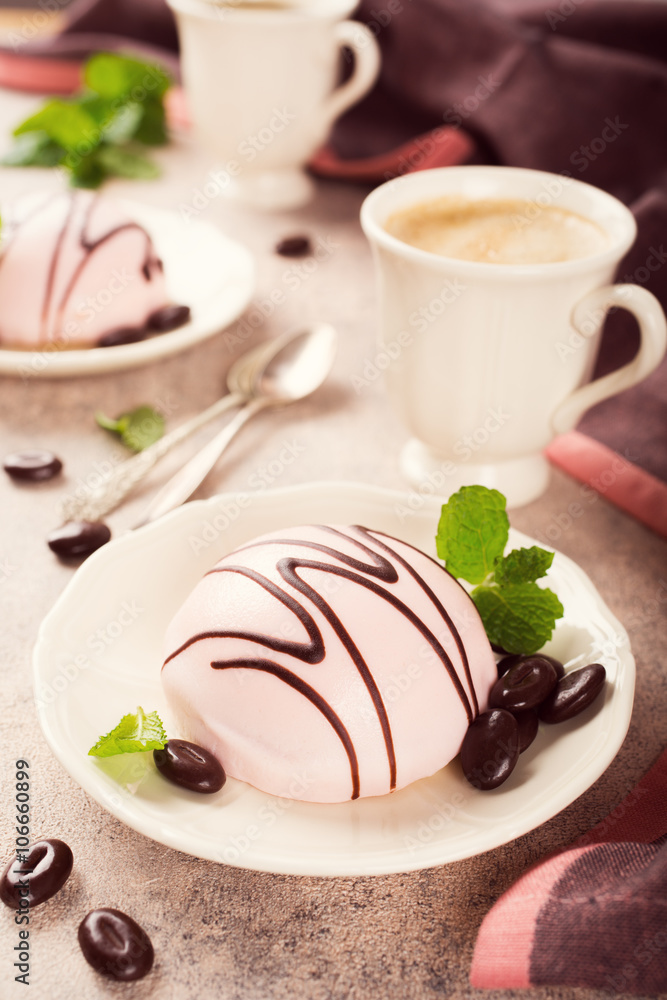 Mousse cakes covered with pink glaze Mousse cakes covered with pink glaze