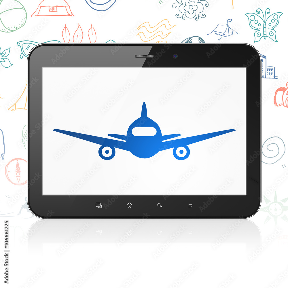 Travel concept: Tablet Computer with Aircraft on display