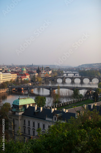 view of Prague from the top and of Bridges on Vltava