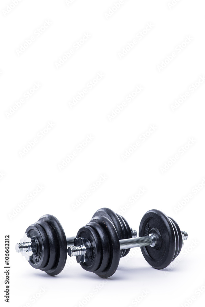 Black dumbbells on white background Black dumbbells on white background
