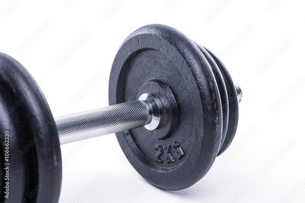 Black dumbbell on white background Black dumbbell on white background