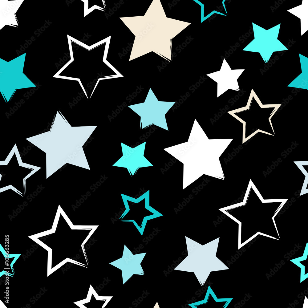 Cute vector seamless pattern . Brush strokes, stars. Endless texture can be used for printing onto fabric or paper Cute vector seamless pattern . Brush strokes, stars. Endless texture can be used for printing onto fabric or paper