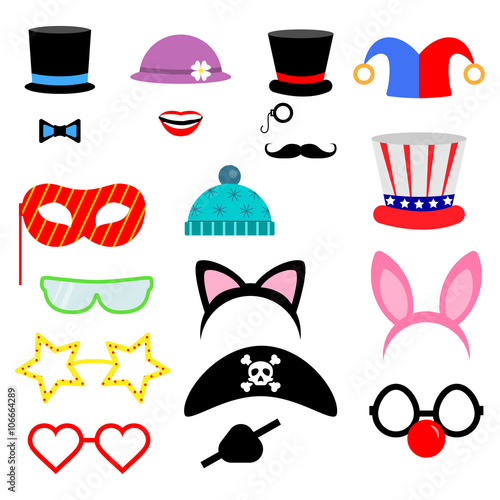 Party Birthday photo booth props. . Vector illustration.Flat collection