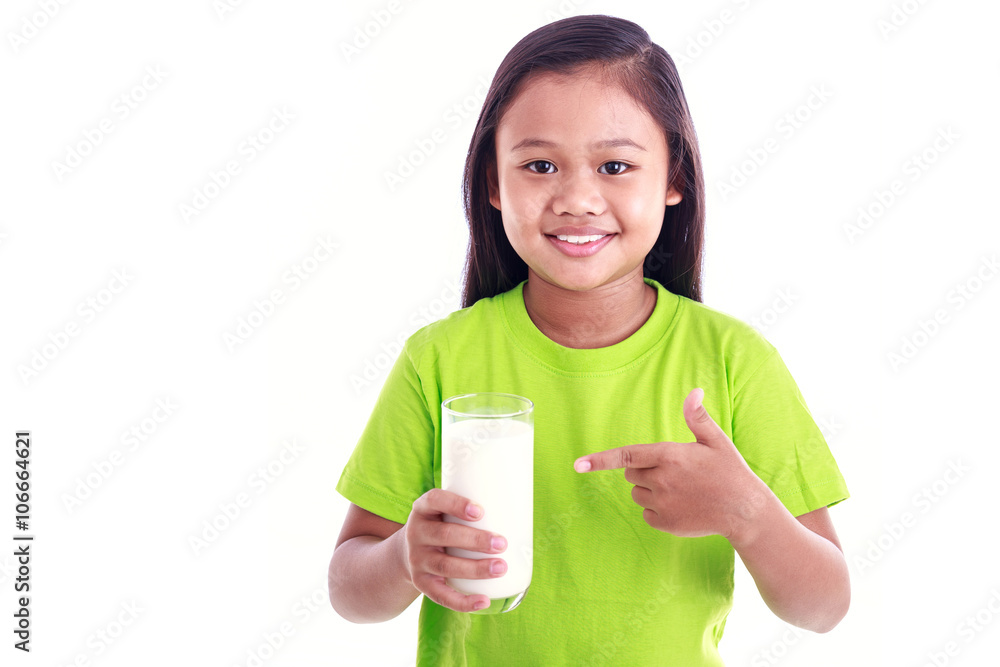Portrait of young Asian girl holding milk glass isolated on whit Portrait of young Asian girl holding milk glass isolated on whit