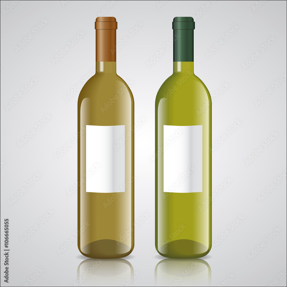 Three bottles of white and red wine with labels Three bottles of white and red wine with labels