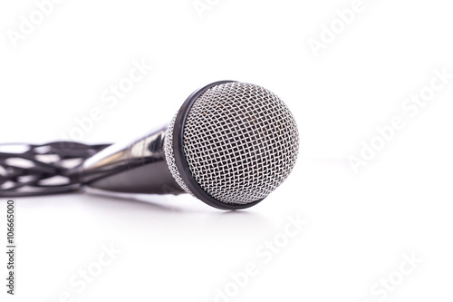 Close up old microphone isolated on white