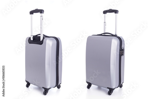 Big grey luggage isolated on white background