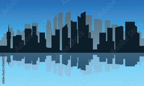 Silhouette of city and reflection at night