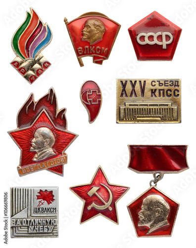 Foto Old Soviet communist icon set. Artek. VLKSM - Lenin youth organi