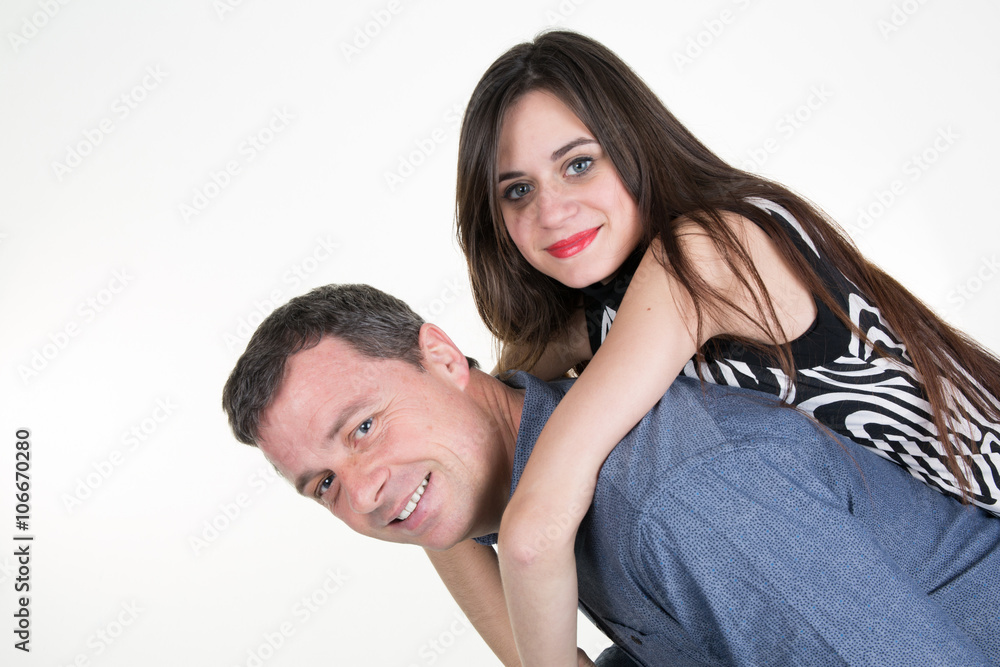 Father and daughter relations - smiling in studio