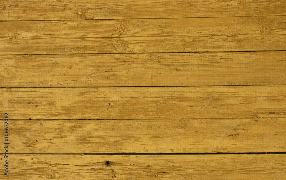 Fototapeta premium Yellow weathered wooden wall texture.