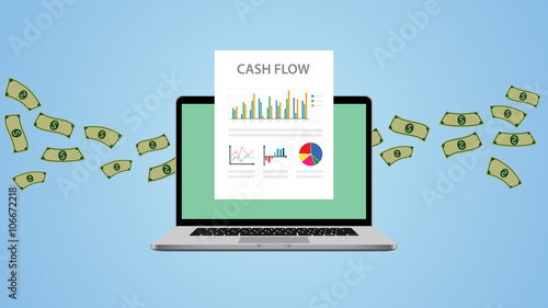 cash flow illustration with laptop money and graph chart