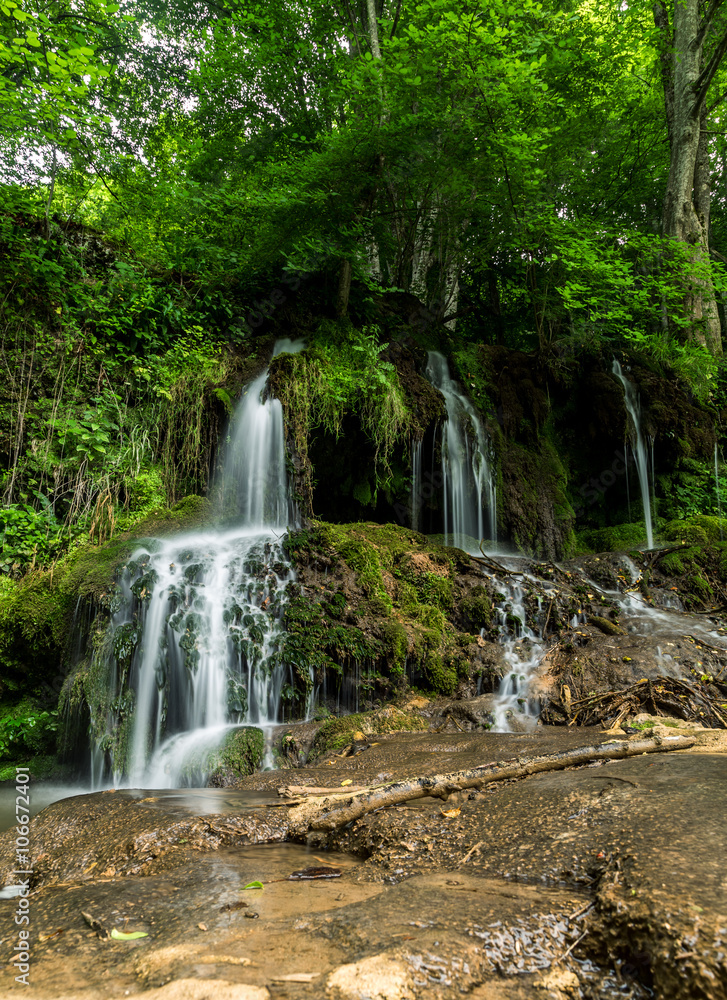 Beautiful waterfall in the forest in spring