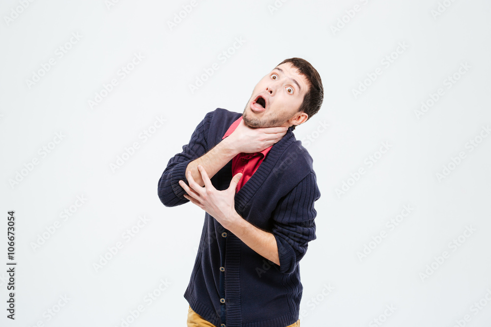 Man strangling herself Man strangling herself