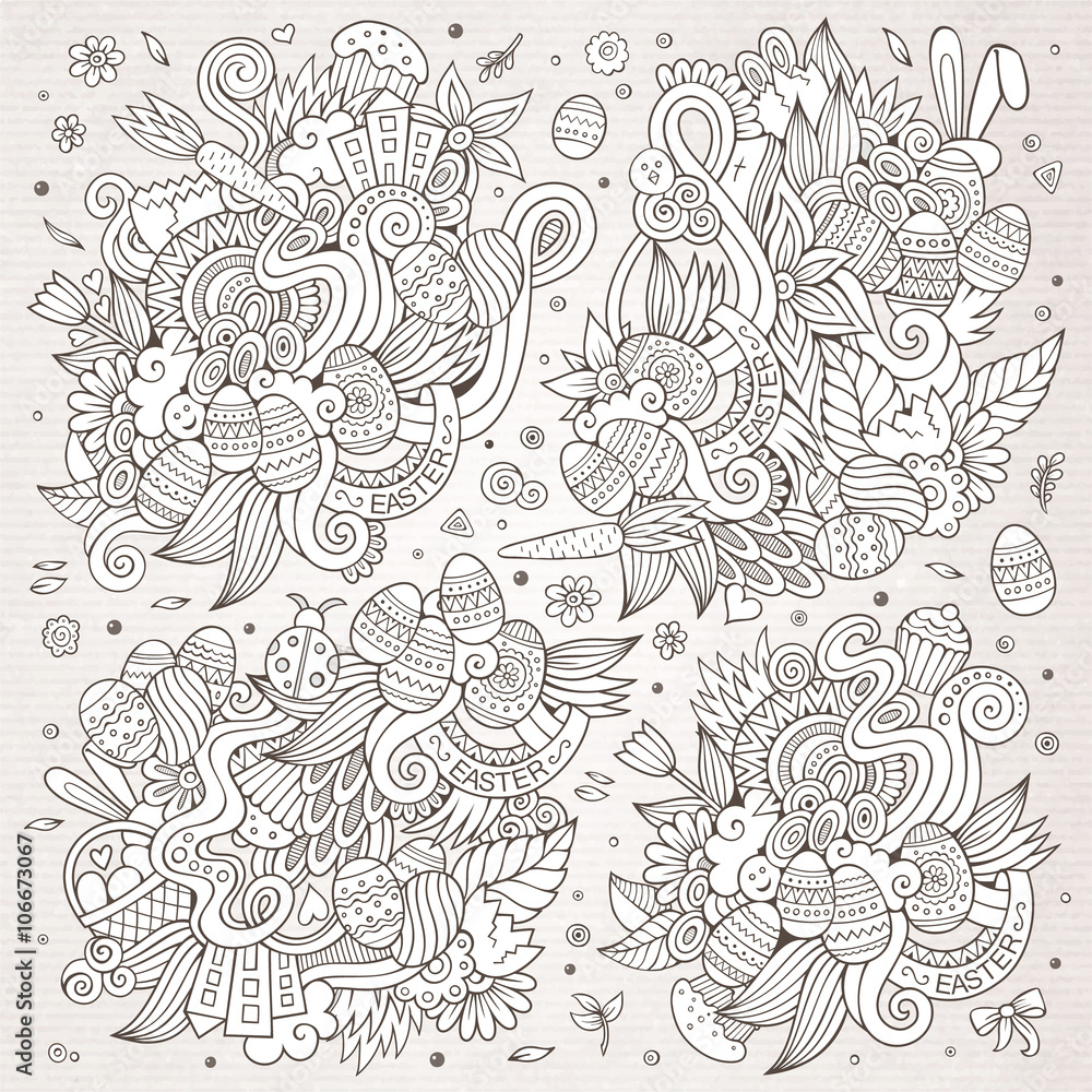Sketchy doodles cartoon set of Easter objects Sketchy doodles cartoon set of Easter objects