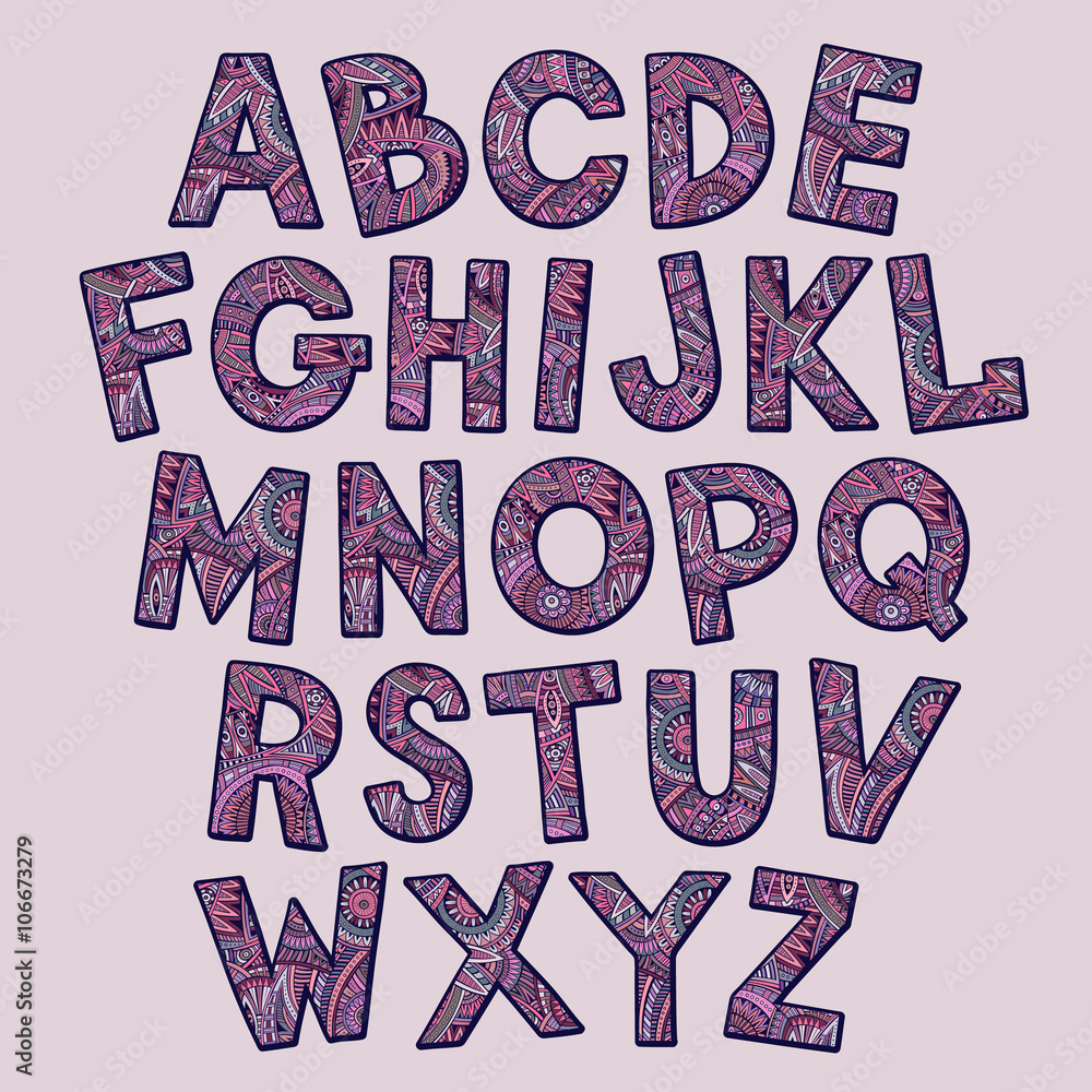 Hand drawn cartoon doodle ethnic ornamental font Hand drawn cartoon doodle ethnic ornamental font