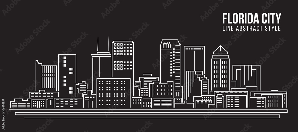 Cityscape Building Line art Vector Illustration design - florida city