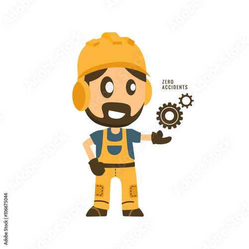 Construction worker hold zero accidents in gear importance of safety. safety first, health and safety, vector illustrator