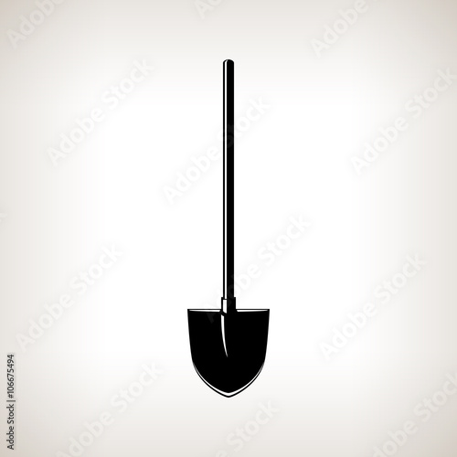Silhouette of a Shovel on a Light Background, a Tool for Digging, Agricultural Tool ,Garden Equipment, Black and White Vector Illustration
