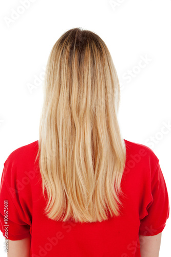 Blonde girl with red t-shirt