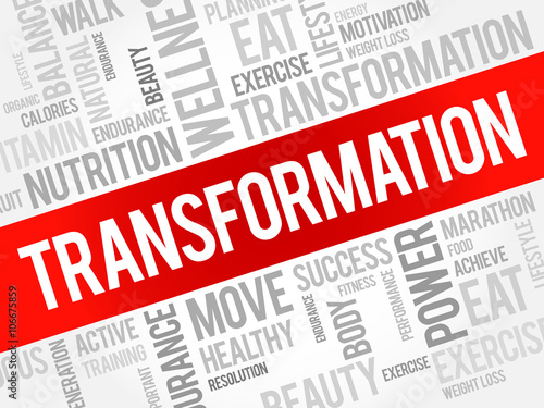 TRANSFORMATION word cloud, fitness, sport, health concept