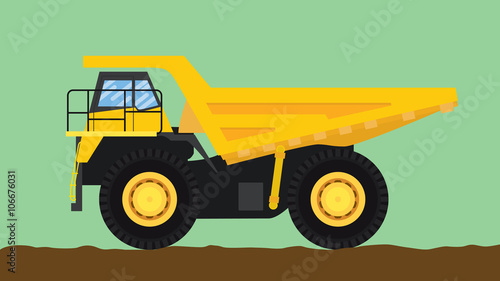 dump truck yellow isolated with big wheel and dirt
