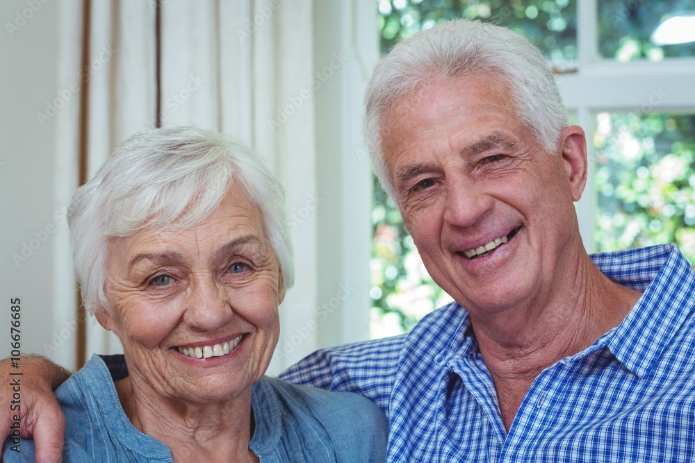 Close-up happy senior couple with arm around Close-up happy senior couple with arm around
