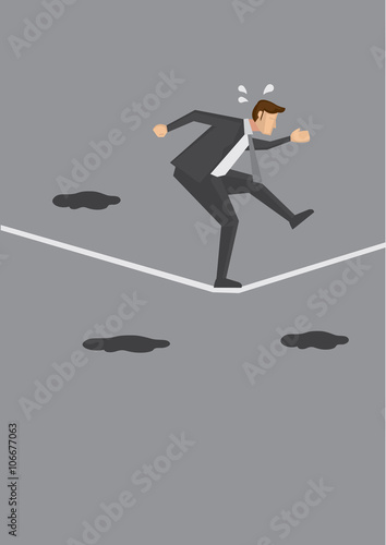 Nervous Businessman Walking a Tightrope