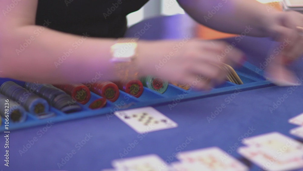 Gambling Black Jack in a casino - dealer dispense cards at the beginning Gambling Black Jack in a casino - dealer dispense cards at the beginning