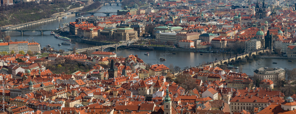 Fototapeta premium Large Aerial panorama of Prague from Petrin Tower