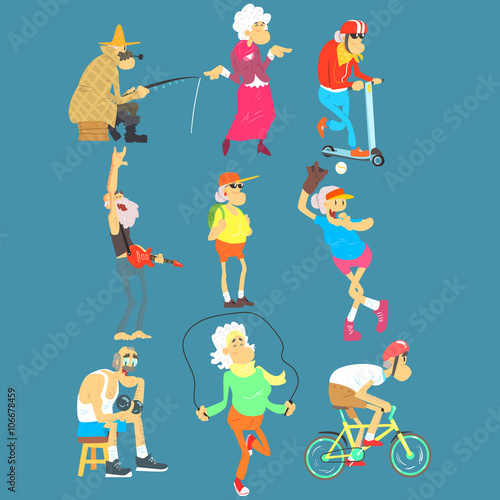 Old People Activities, Vector Illustration Set