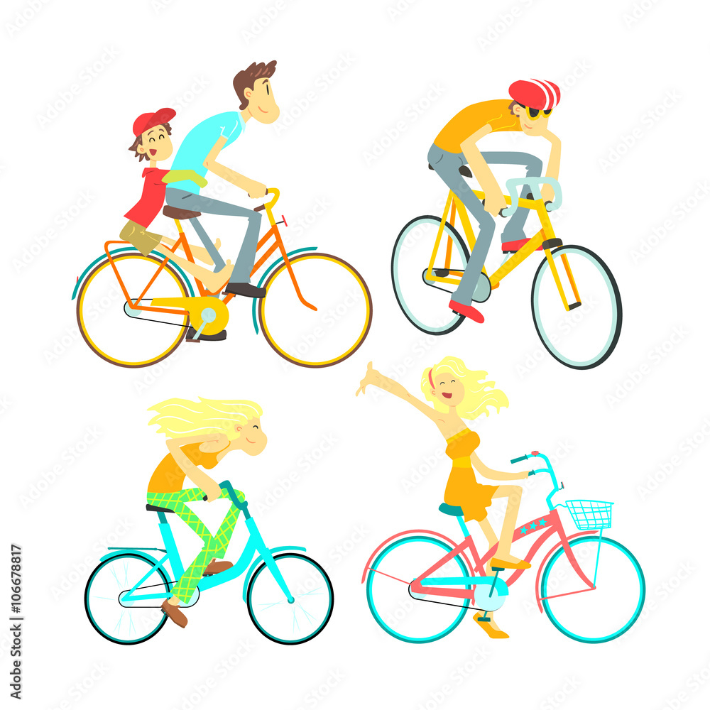 Naklejka premium People On Bikes Set