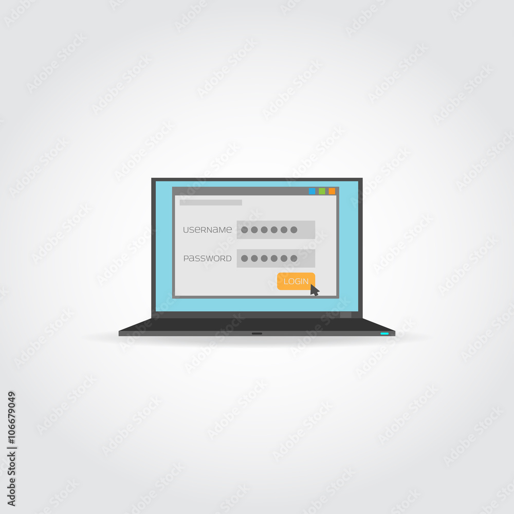 Laptop with login form Laptop with login form