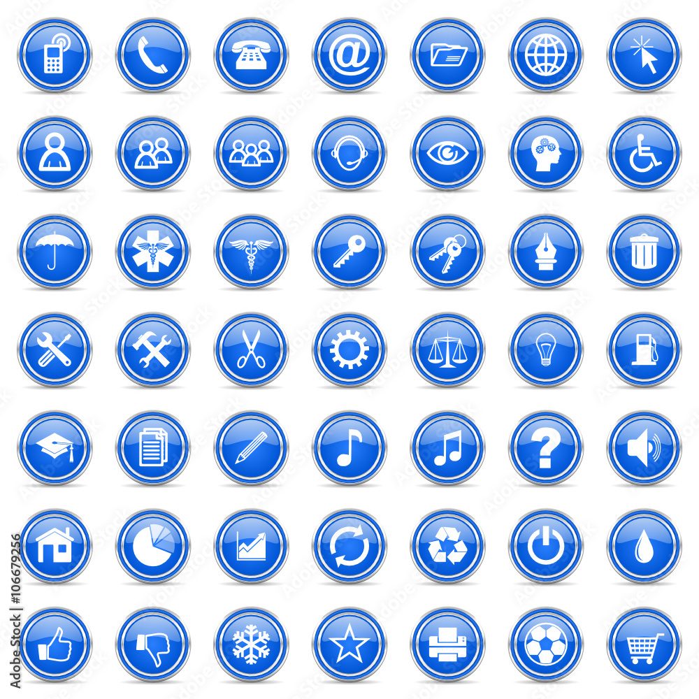 circle chrome blue vector icons set circle chrome blue vector icons set
