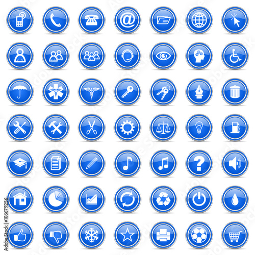 circle chrome blue vector icons set 