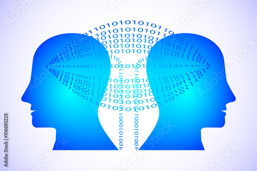 Concept of Brain storming, Knowledge sharing between to people head, this was shown through cogwheels transferring from one human brain to other, this also represents creative mind, innovation