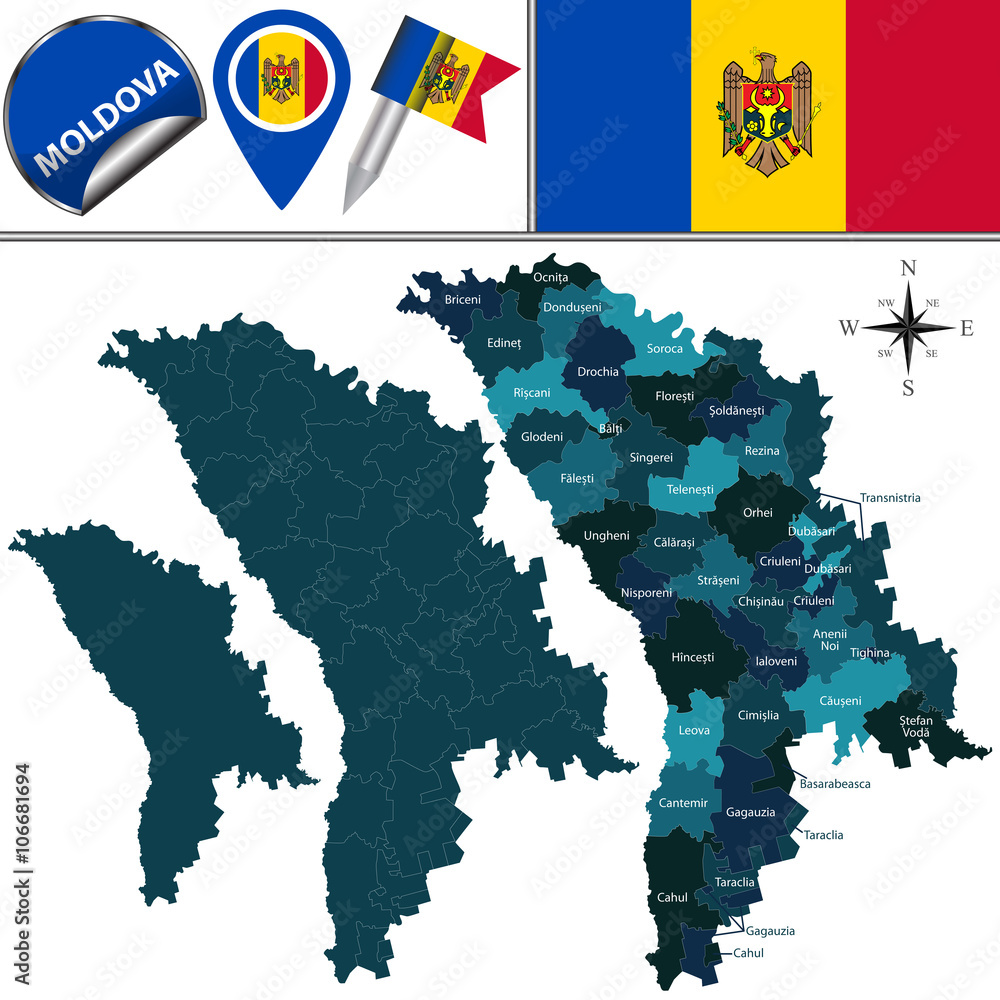 Fototapeta premium Map of Moldova with named divisions