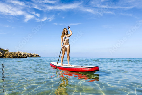 Woman practicing paddle
