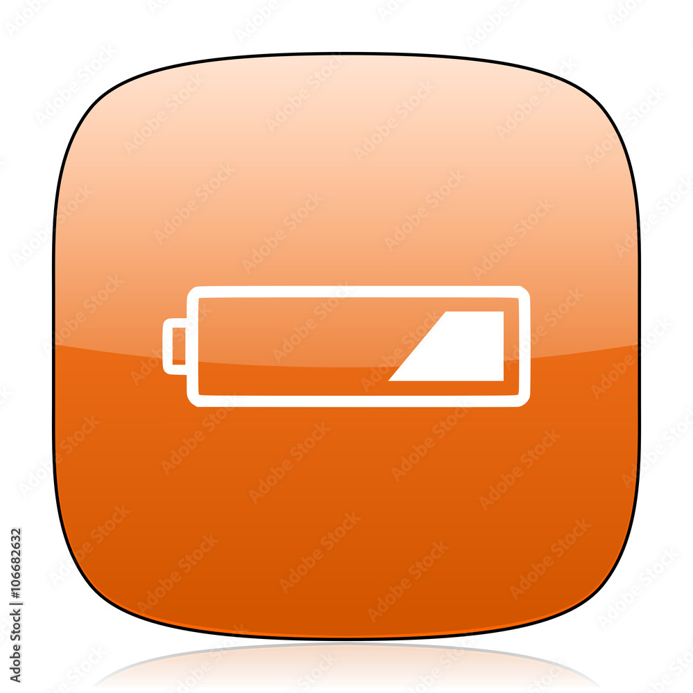 battery orange square web design glossy icon battery orange square web design glossy icon