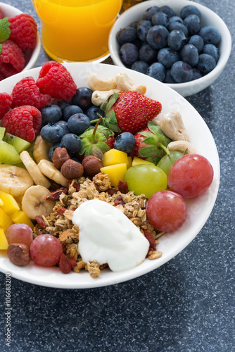 foods for a healthy breakfast - fresh berries  fruits  nuts 